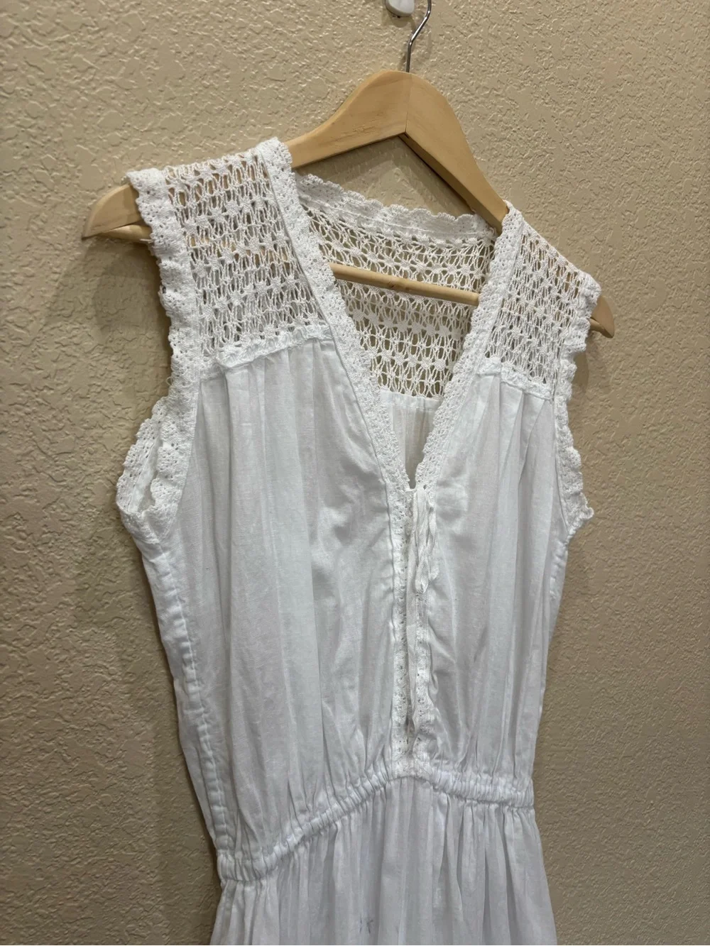 Cottagecore Boho Farmhouse White Cotton Tiered Midi Shirt Dress Croquet Romantic